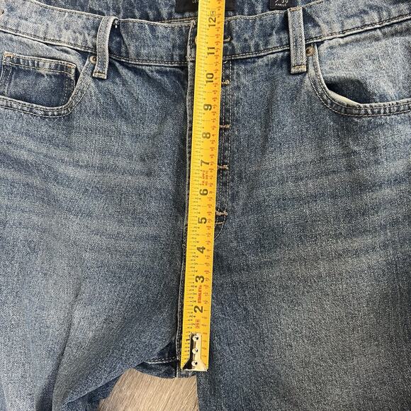 LUCKY BRAND High Rise Mom Jeans Drew Blue Sz 10/30 Raw Hem Exposed Buttons Ankle - Picture 10 of 11